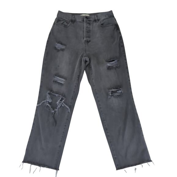 PacSun High-rise Straight Leg Jeans Black Distressed Women's Size 29 Rigid Denim - Picture 1 of 10